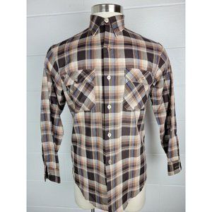 Vtg JC Penney Big Mac Brown Plaid Long Sleeve Button‎ Front Shirt M 15-15.5